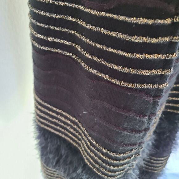 Just Taylor Black Knit‎ Sweater Dress Sz Large Fur Gold Striped Black Sheath - Picture 7 of 12